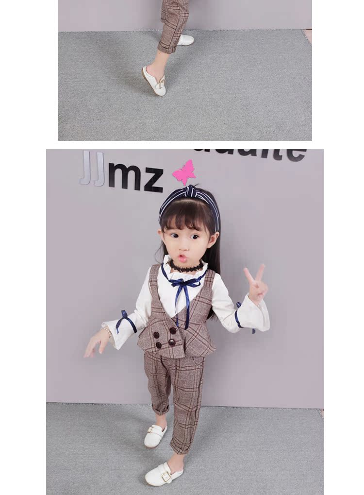 Bộ đồ bé gái mùa thu 2018 mới cho bé Hàn Quốc áo dài tay cho bé ba lô hợp thời trang 4-5 tuổi 3 thủy triều bộ nỉ nhung bé gái