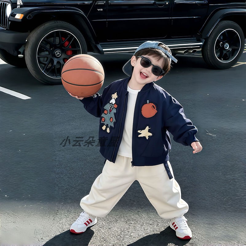 Boys' Korean-Style Cartoon Patch Baseball Jacket 2026 Spring and Autumn New Children's Stylish and Cool Thin Jacket