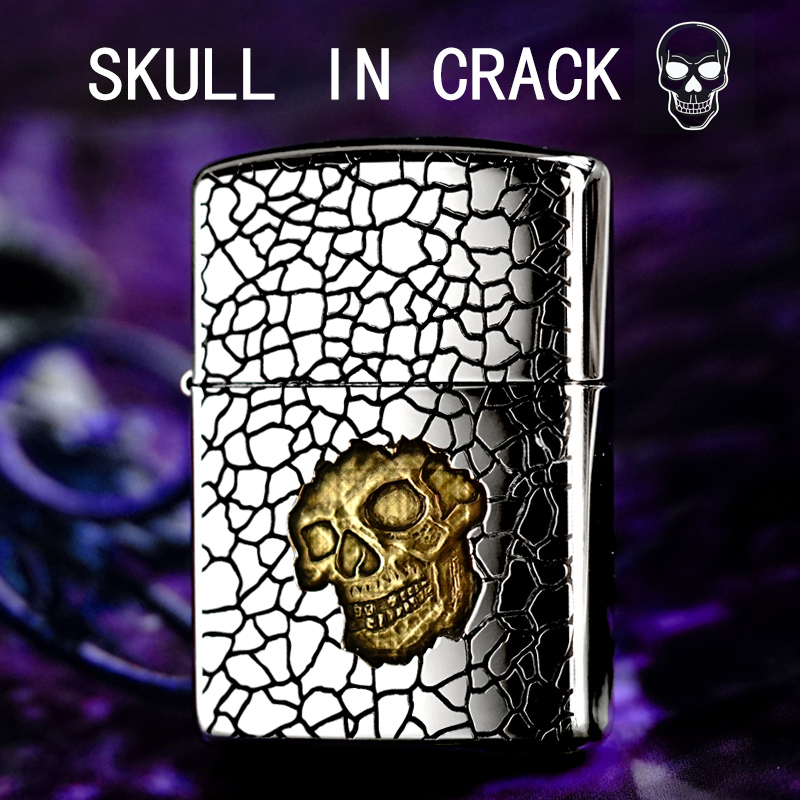 Genuine Zippo Windproof Kerosene Lighter Cleft Rift Skull Hollowed-out Double-sided Pure Copper Engraving Armor Gift Boyfriend