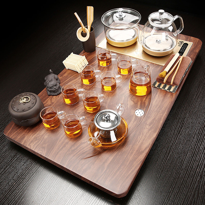 Glass Kettle Bottom Water electric tea stove tea set set household simple tea tray integrated tea table solid wood office
