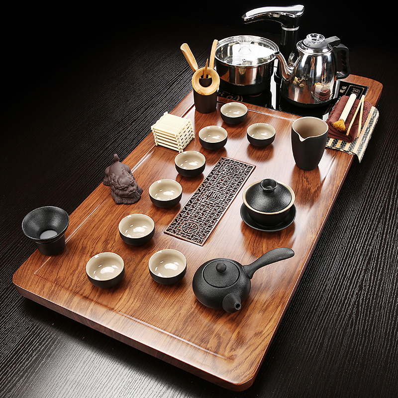 Tea set set home simple kung fu large tea tray electric tea stove fully automatic integrated flat office tea table living room