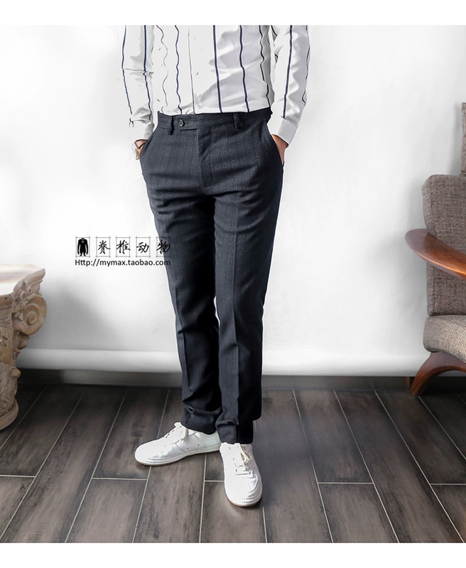 Động vật có xương sống nam Hàn Quốc sọc đen đậm phù hợp với quần hai mảnh Light Business Slim Suit quần âu