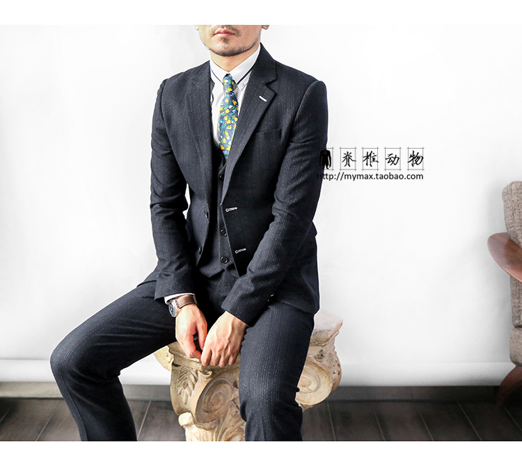 Động vật có xương sống nam Hàn Quốc sọc đen đậm phù hợp với quần hai mảnh Light Business Slim Suit quần âu nam đẹp