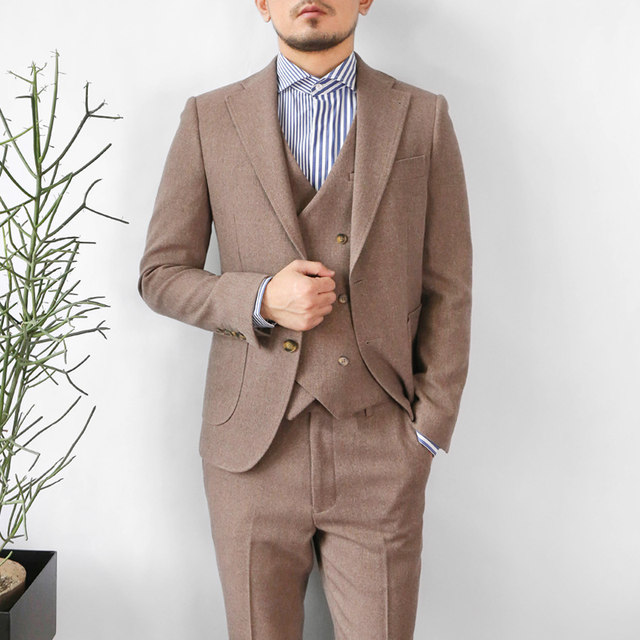 Vertebrate Men's Korean Style Bean Paste Red Fashion Slim Suit Spring and Autumn Banquet Wedding Temperament Men's suit