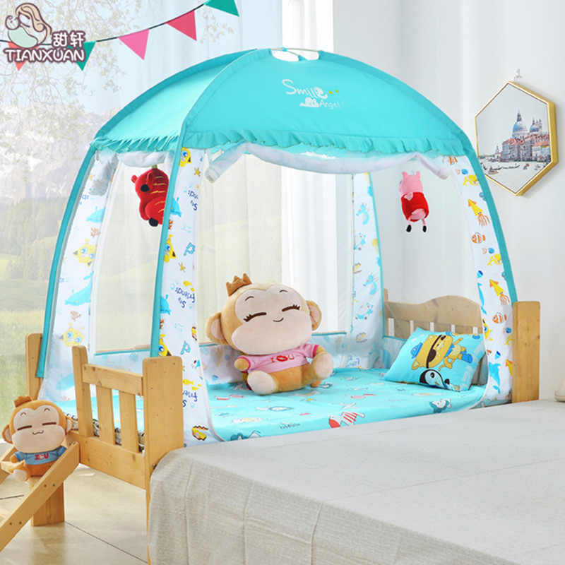 Children's bed mosquito net boy baby bb baby bed Princess Wind 1 2 m bed 150*80 anti-fall full bottom tent