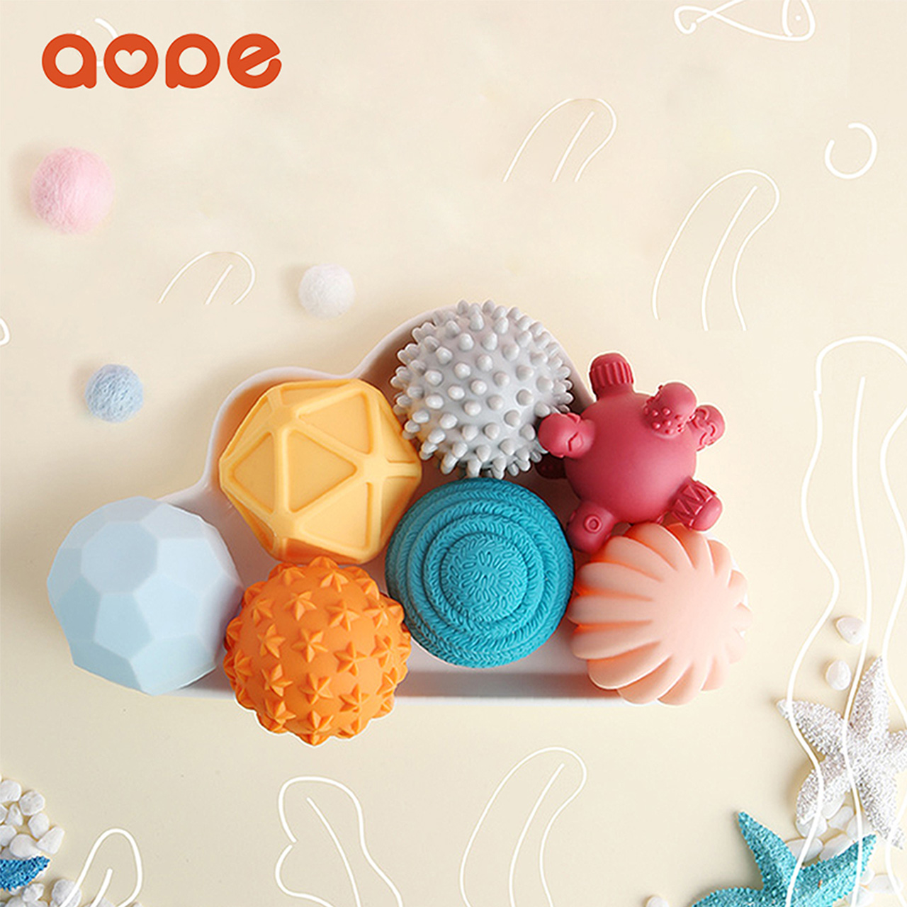 Aopei Baby Touch Ball Manhattan Hand Grab Ball Baby Massage Ball Touch Ball Grip Training Toy Perception Ball