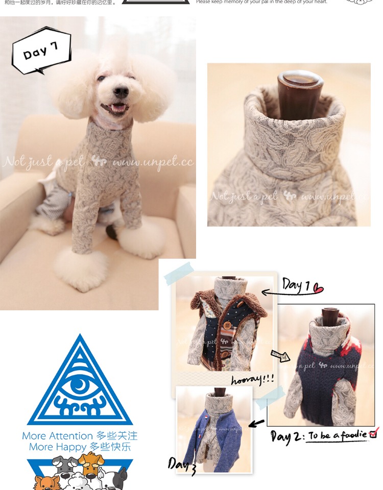 UNPET Breguet Dog Teddy Trang phục Xám Double Jacquard Base áo ba lỗ trắng hồng cao cổ áo dài - Quần áo & phụ kiện thú cưng nón bảo hiểm cho mèo