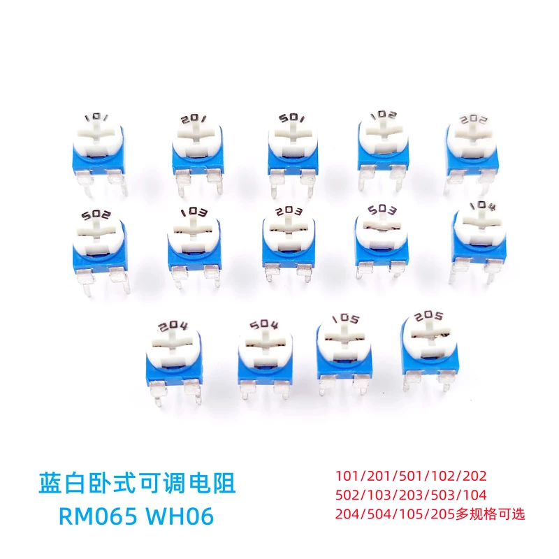 Ngang RM065-103 1K2K5K10K50K100K1M100R chiết áp điều chỉnh màu xanh và trắng WH06-2