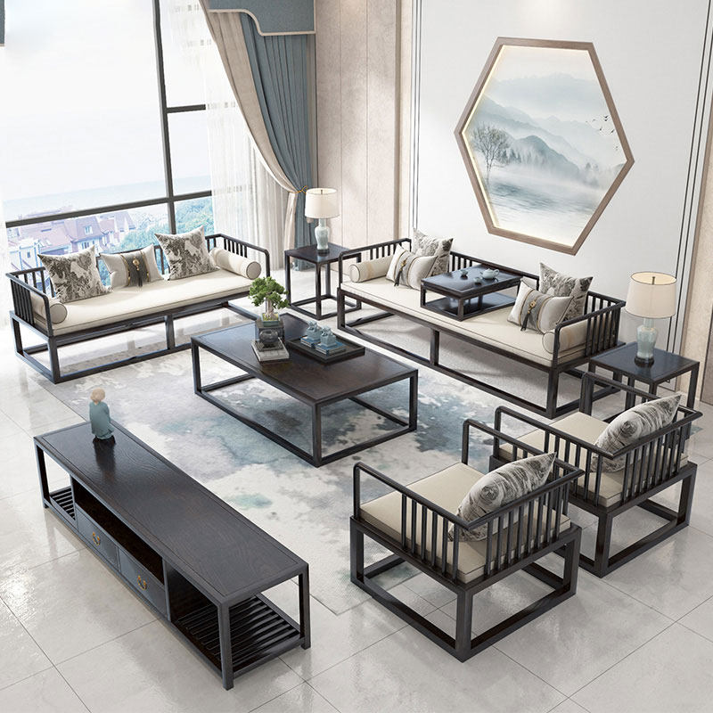 New Chinese style solid wood sofa Zen hotel bed and breakfast sofa combination model room office sofa modern minimalist furniture