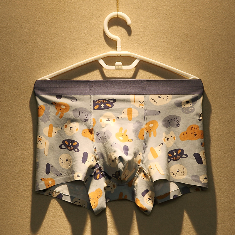 Men's pure cotton-free panties flat pants breathable comfortable personality cartoon trend printed quad-corner youth shorts