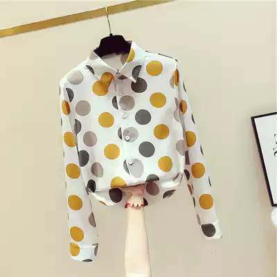 Tide brand Ocnltiy autumn new shirt retro polo print chiffon shirt female Korean version of foreign style fashion shirt