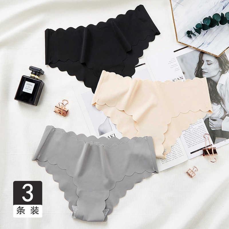 Underpants female ice wire Sexy low waist ultra-thin No marks Pure Cotton Lady Breathable Wave Side Triangle Pants Head Tide