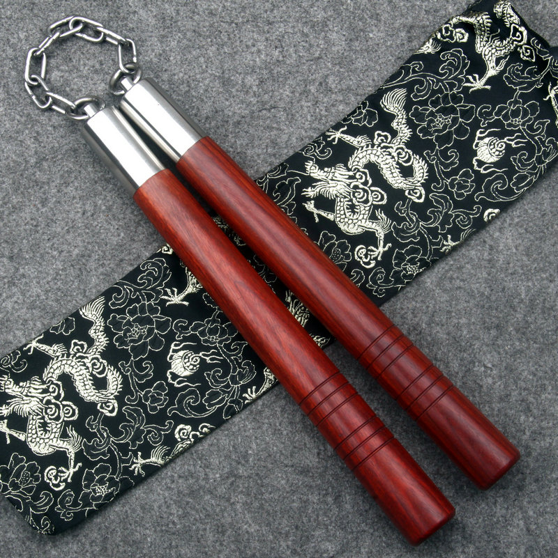 Wooden stick stainless steel chain Zabia chicken blood blood sandalwood double cut stick rope solid wooden double knuckle stick two section two section stick