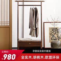  Walnut door-to-door coat rack Multifunctional living room floor entrance shoe stool hanger integrated solid wood