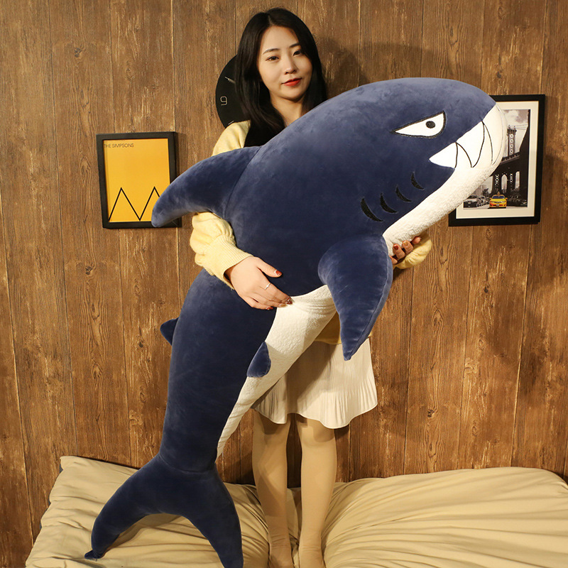 Cute big shark bed with you sleeping long holding pillow bedside leaning against pillow bedroom girl side sleeping clip leg pillow ultra soft