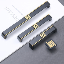New Chinese wardrobe door pull handle modern minimalist with black brass single-hole drawer door handle black lengthened handle