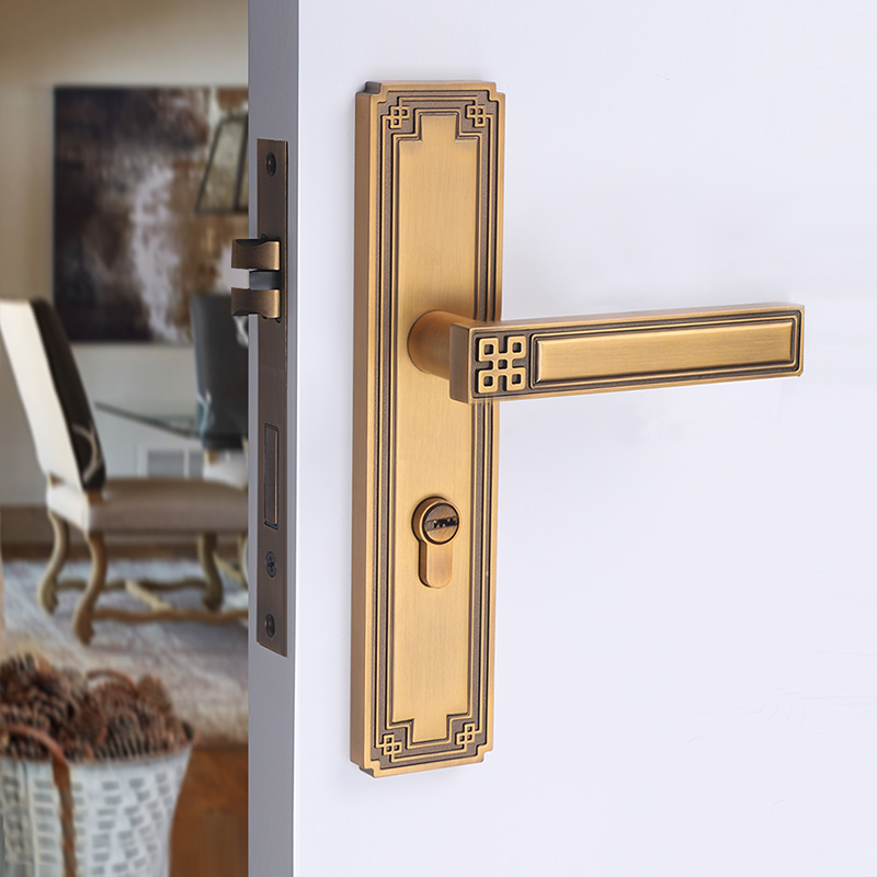 New Chinese yellow antique bronze room door lock modern minimalist American-style interior make-up room Kitchen Bedroom Silent Door Lock