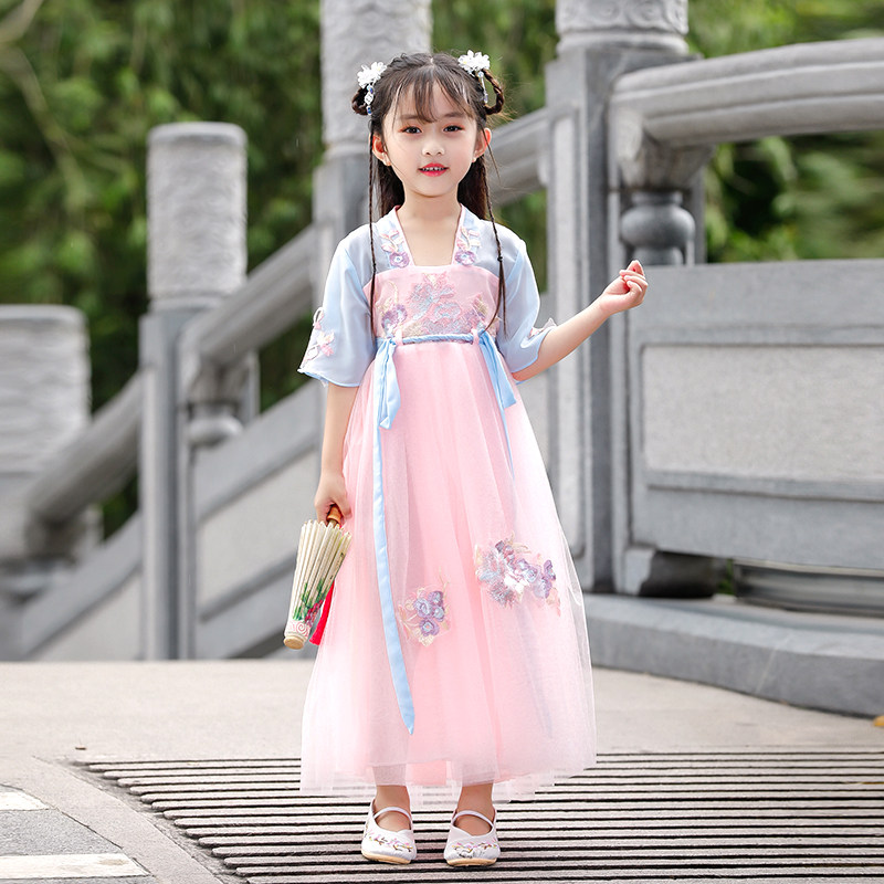 Girl Han Suits Summer Dress New Hanfu China Wind Tang Dress Children's Ancient Dress Improvement Jacket Girl Foreign Dress Shake Sound