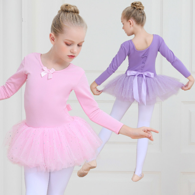 Dance suit Children's girls rehearsing for autumn and winter long sleeves Early childhood Chinese dance Dancing Skirt Girl Ballet Dresses