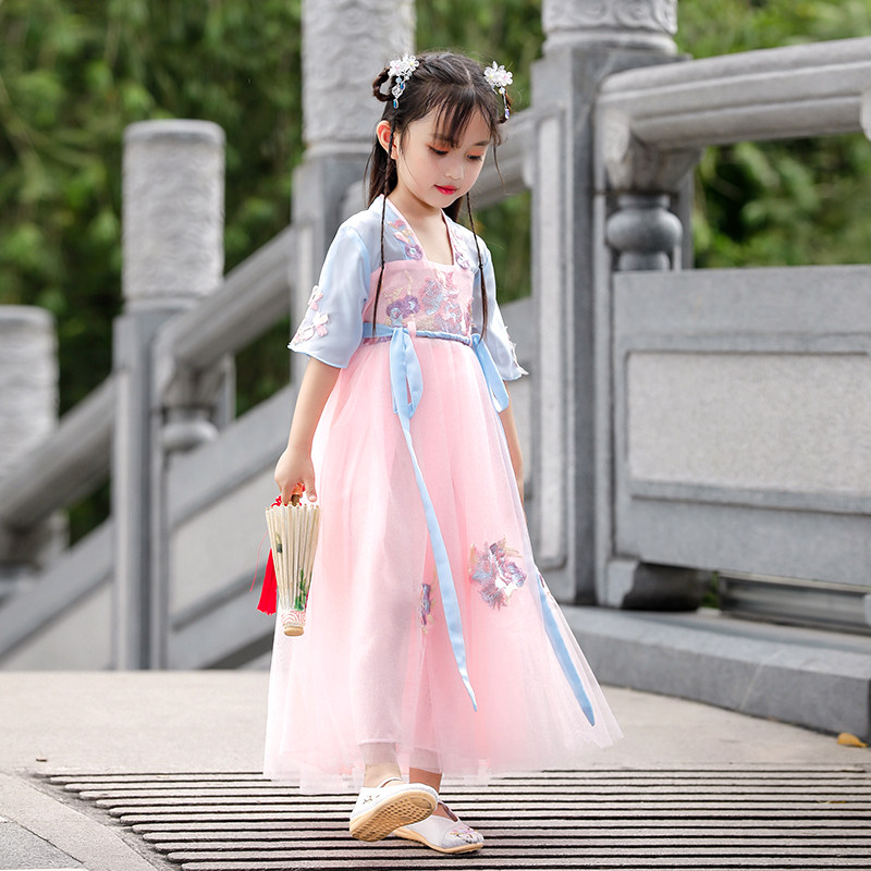 Girl's Handmaid's Costume China Wind Superfairy Gufeng Little Girl's Tang Costume Side Slur's Involved Side Project Implementation Spicy