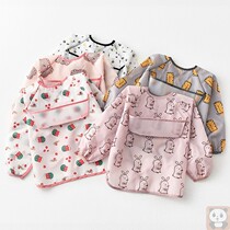 Bib baby waterproof jacket Light body soft long sleeve umbrella Children and infants eat anti-dress