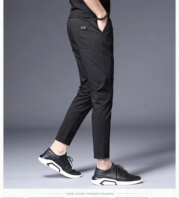 Lee Cooper thời trang nam chín điểm quần âu nam chân mỏng màu đen hoang dã quần co giãn - Quần mỏng
