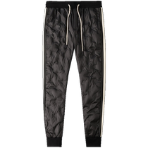 Luxurious thin and fashionable embossed white duck down down pants for men slim side striped windproof and cold-proof mens warm pants