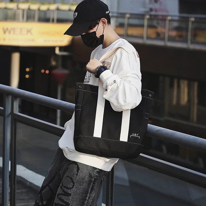 Rousseau handbag Male student book college student fashion trend hand carry canvas bag Wild casual shoulder bag