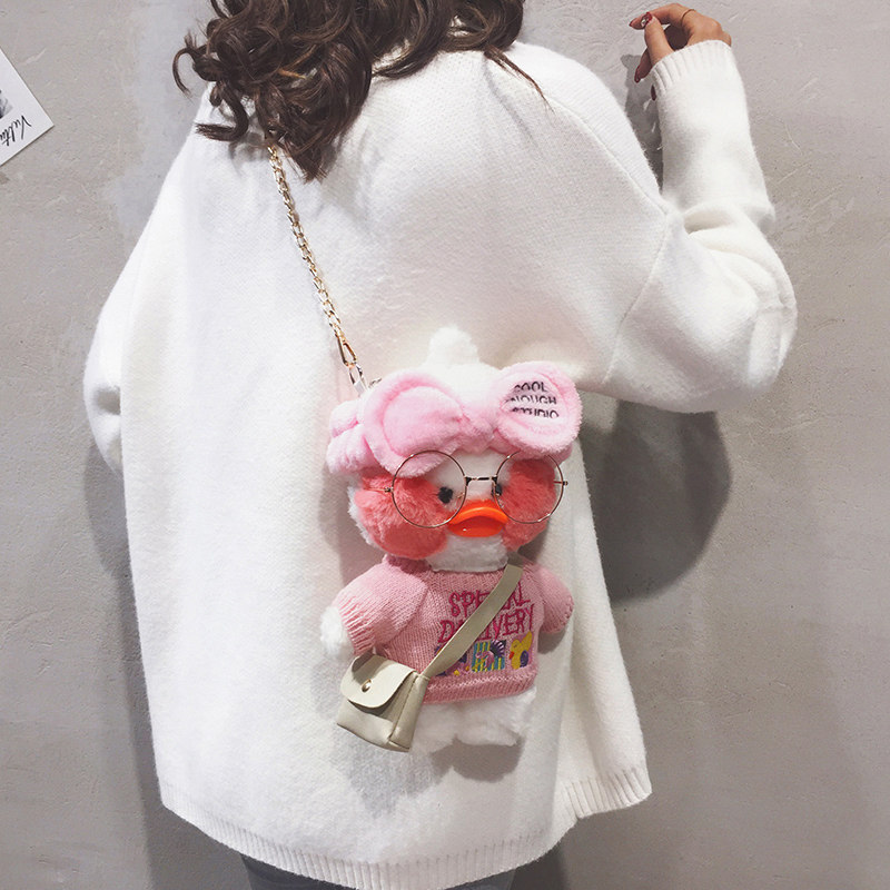 Bouric Duck Slanted Satchel Bag Woman Bag Cute Little Action Plush Cartoon New 2019 Winter Single Shoulder Ugly Cute Bag