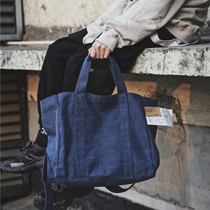 Klein Blue Denim Canvas Bag Simple ins College Student Class Bag Large Capacity Single Shoulder Crossbody Hand bag Bag