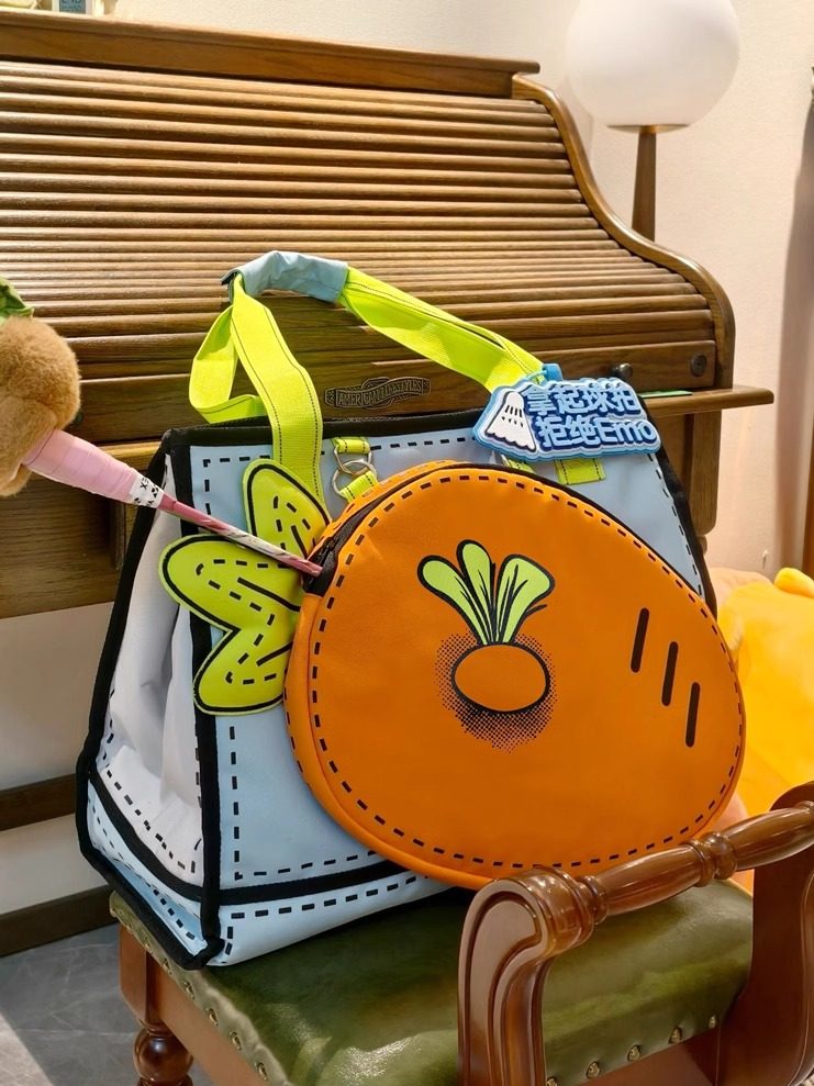 Cute and Stylish Radish-Shaped Badminton Bag for Women, Sports Bag, Tennis Bag, New Portable Large-Capacity Handbag