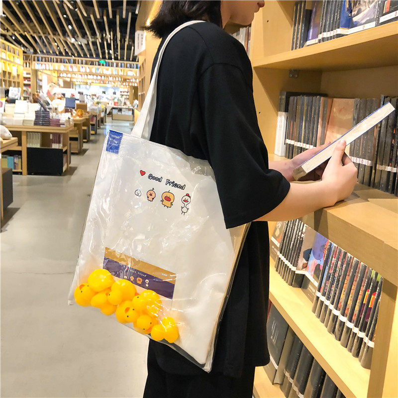 Transparent bag female jelly bag duckling big bag female 2021 new summer simple student portable canvas bag