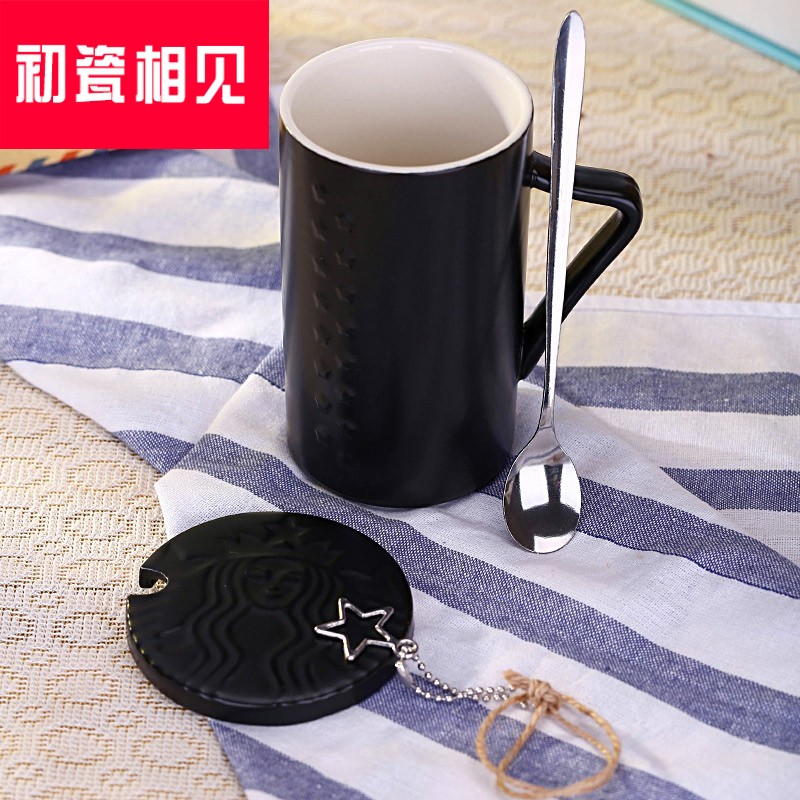 Porcelain meet each other at the beginning of starbucks embossment glass ceramic keller with spoon, coffee cup home office to send the cups