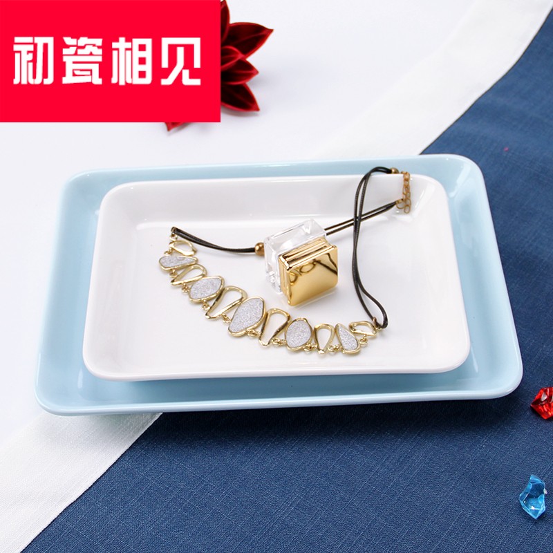 Porcelain meet each other at the beginning of the small tray was rectangular dish ceramic tableware color creative European household cake pan