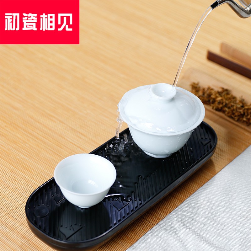 Initial porcelain mini tea tray dry bubble tray small tea table tea saucer tea cup holder kungfu tea set tea ceremony accessories S940