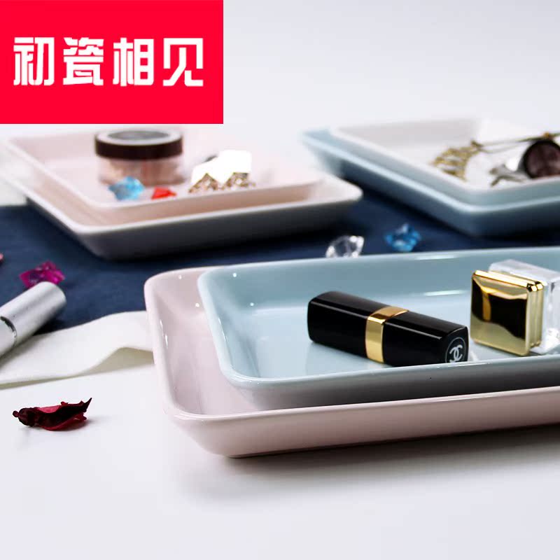 Porcelain meet each other at the beginning of the small tray was rectangular dish ceramic tableware color creative European household cake pan