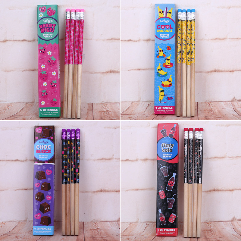 Australian smiggle students boys and girls pink strawberry scented rubber head 2B exam painting and writing pencil