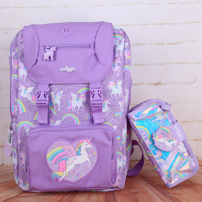 Australian direct mail smiggle stationery purple animal student shoulder anti-lifting waist deduction package large capacity backpack
