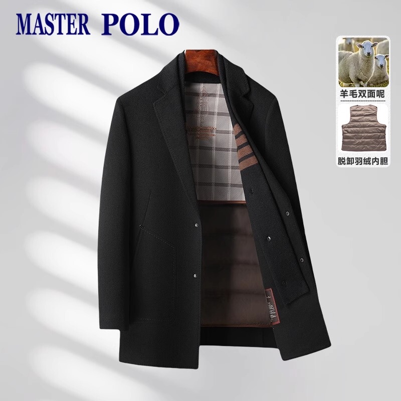 Paul's Middle-Aged Men's Woolen Coat for Autumn and Winter, Thickened and Warm, with Detachable Scarf and Goose down Lining, Mid-Length Style Paul's Middle-Aged Men's Woolen Coat for Autumn and Winter, Thickened and Warm, with Detachable Scarf and Goose down Lining, Mid-Length Style