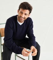 Mens V-neck sweater pullover stick stitch text knitting instructions illustration not finished product