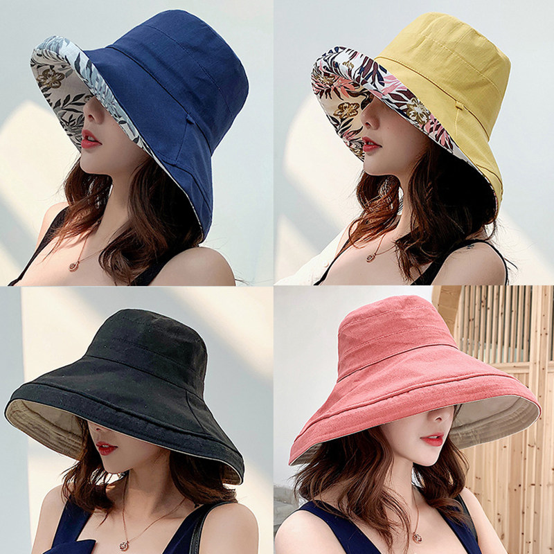 Double face can wear sunhat summer Out of the beach Anti UV Face Beach Resort Tourist Fisherman Hat Woman