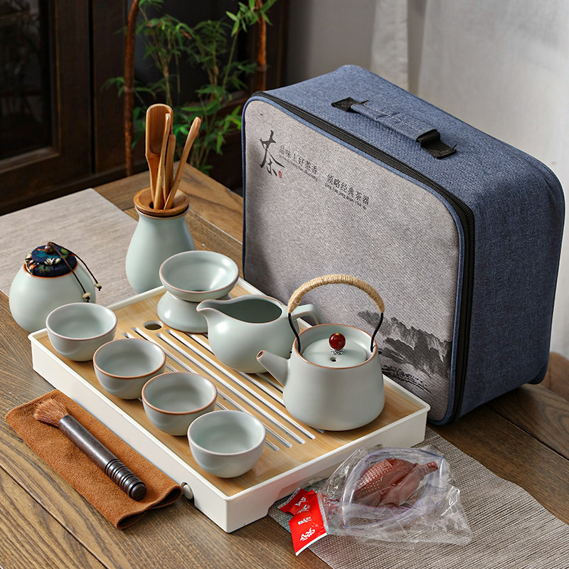 Ruyao travel tea set Portable storage bag 1 pot 4 cups Household small set Japanese outdoor Kung Fu Tea pot