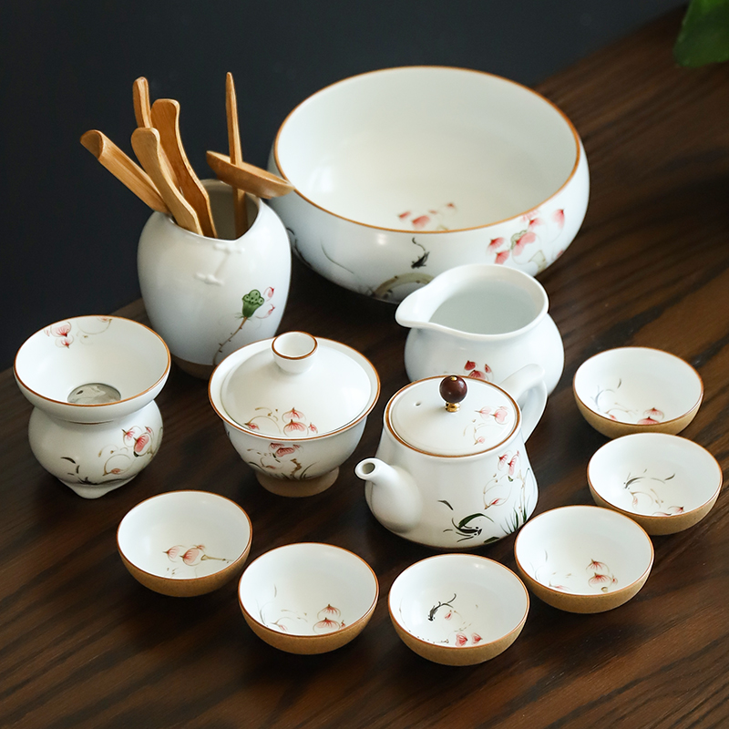 Ling Winning Hand-painted Ceramic Tea Set set Home Set of small Gongfu Tea Clay Teapot Tea Cup Tea Tray Office