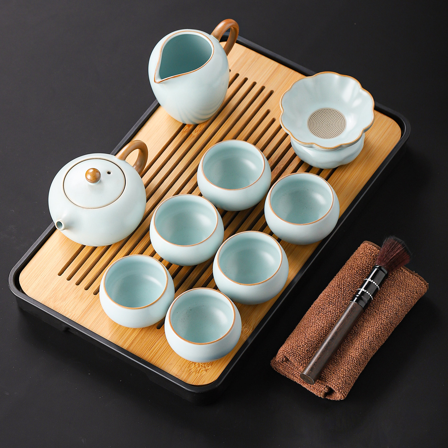 Azure Ru Kiln Ru Фарфоровый чайный сервиз Кунг-фу 2026 новый бытовой легкий роскошный чайный набор высокого класса, специальный набор для приготовления чая