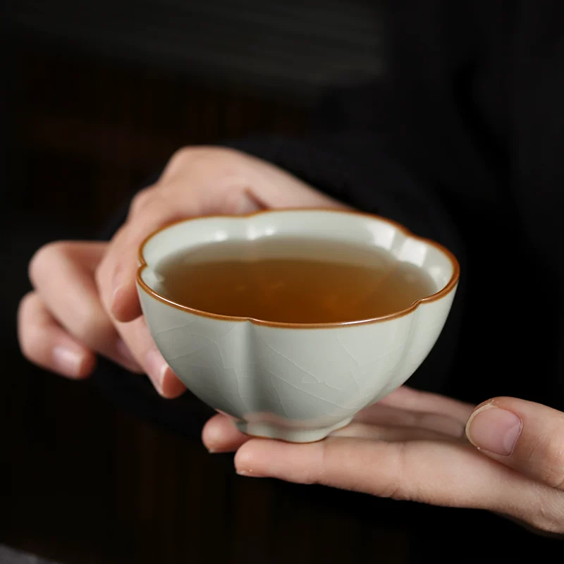 凌胜 [陶瓷汝窑开片主人单杯子可养功夫茶碗单个家用盏杯品茗斗笠杯]