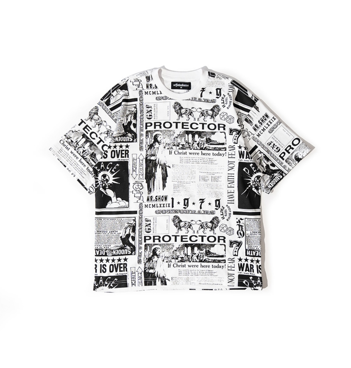 羅志祥Gotnofears正規品白黒新聞風ワイドバージョン半袖トップスユニセックス