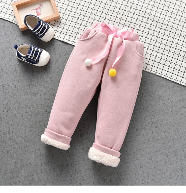 Quần ấm cô gái cộng với nhung dày mùa đông cộng với nhung ấm lạnh tác động màu tóc bóng bên ngoài mặc quần trẻ em quần lỏng quần lót trẻ em