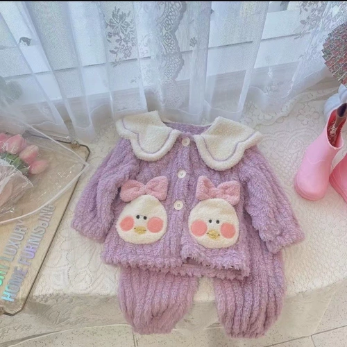 Коралловый бархатный комплект для девочек, пижама, в западном стиле