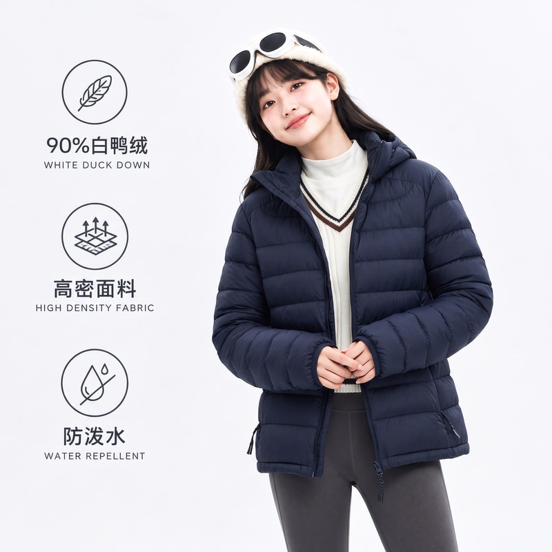 Beidian 90 White Duck down Hooded Short Three-Proof down Jacket for Women, Lightweight Outdoor Water-Repellent, Student Couple Fashion Beidian 90 White Duck down Hooded Short Three-Proof down Jacket for Women, Lightweight Outdoor Water-Repellent, Student Couple Fashion