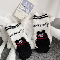Kumamoto bear cartoon pattern coral velvet socks winter warm feet sleeping wool socks girl heart cute home floor socks women